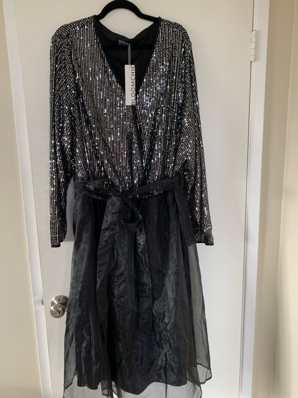 NWT BloomChic Sz 30 Black Tulle Silver Sequin Plus Size Party Holiday Sparkle